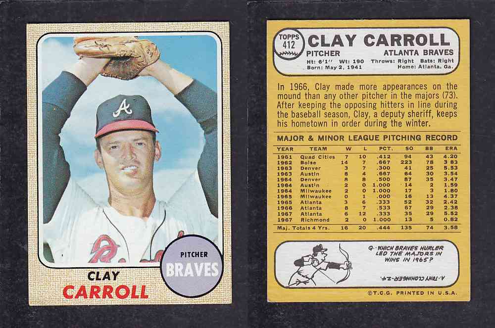 1968 TOPPS BASEBALL CARD  #412  C. CARROLL photo