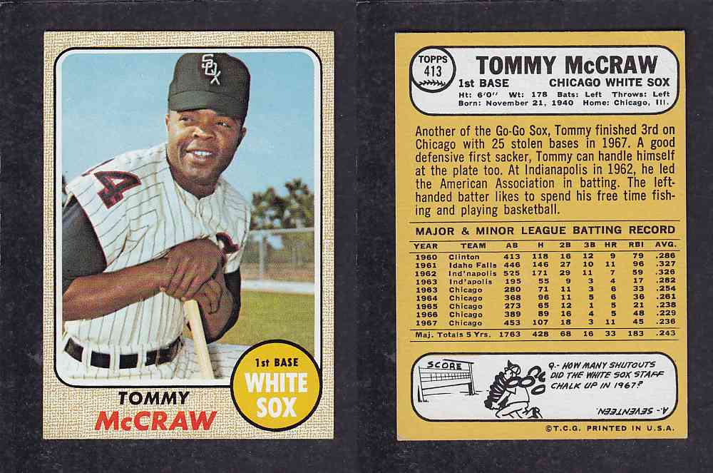 1968 TOPPS BASEBALL CARD  #413  T. McCRAW photo