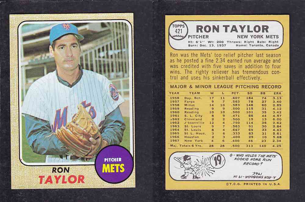 1968 TOPPS BASEBALL CARD  #421  R. TAYLOR photo