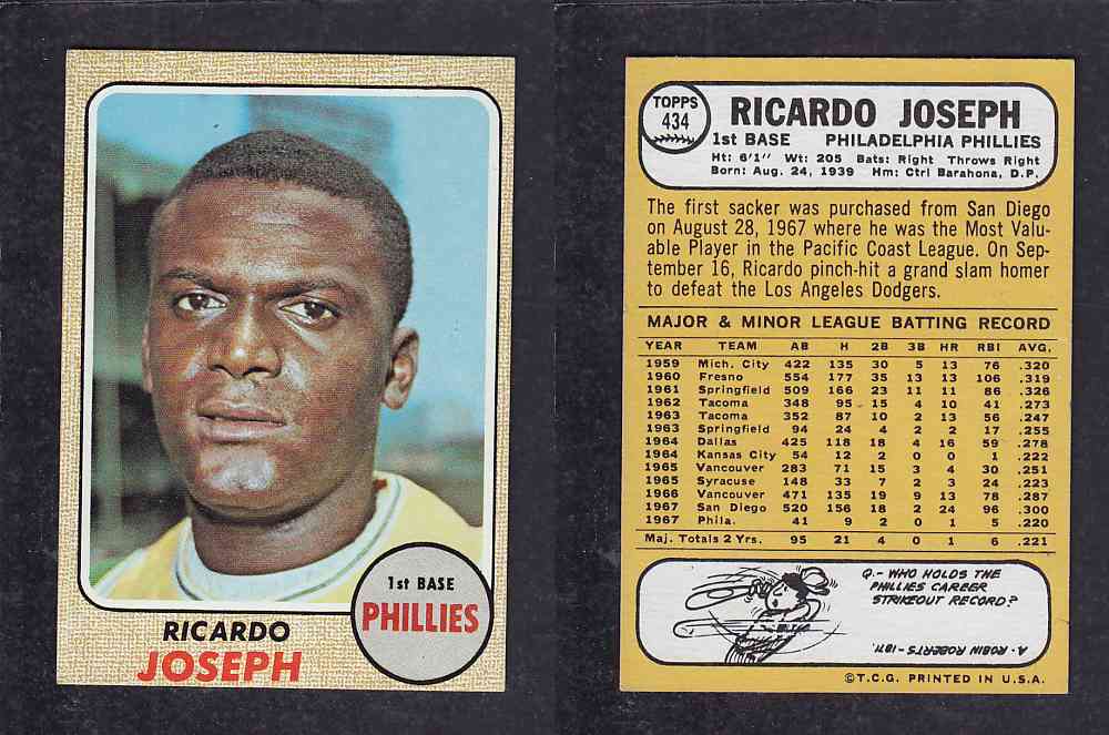 1968 TOPPS BASEBALL CARD  #434  R. JOSEPH photo