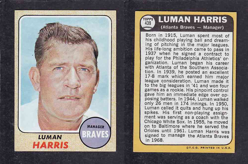 1968 TOPPS BASEBALL CARD  #439  L. HARRIS photo