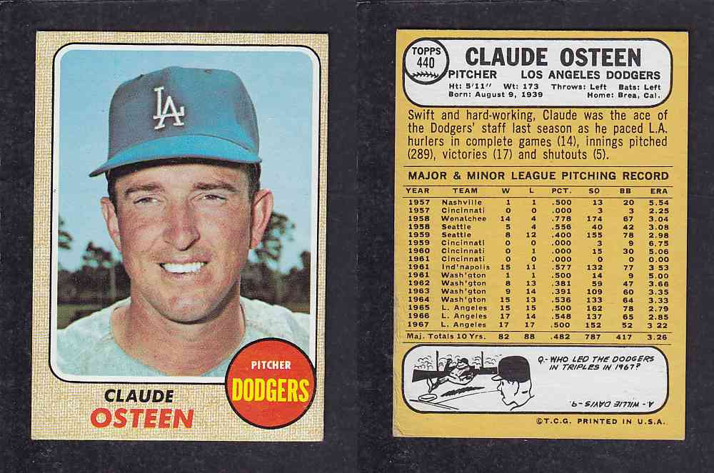 1968 TOPPS BASEBALL CARD  #440  C. OSTEEN photo