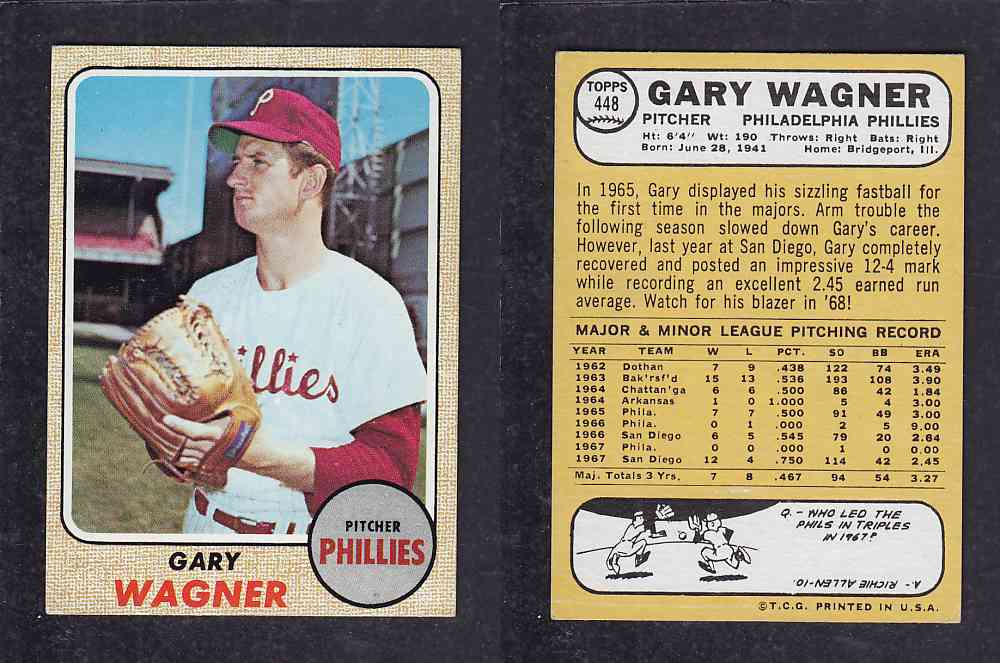 1968 TOPPS BASEBALL CARD  #448  G. WAGNER photo