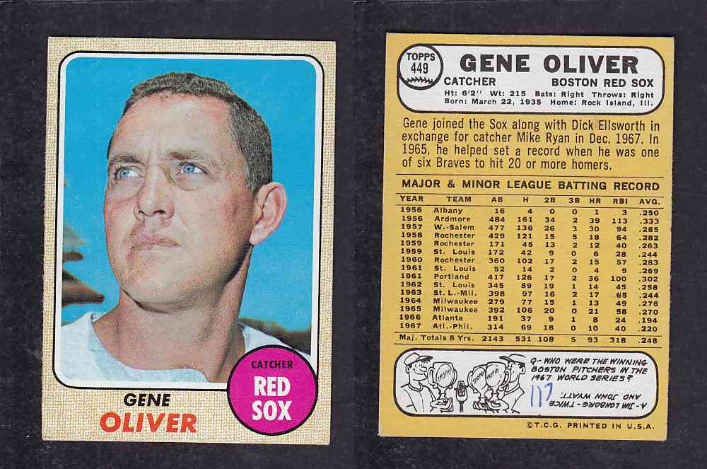 1968 TOPPS BASEBALL CARD  #449  G. OLIVER photo