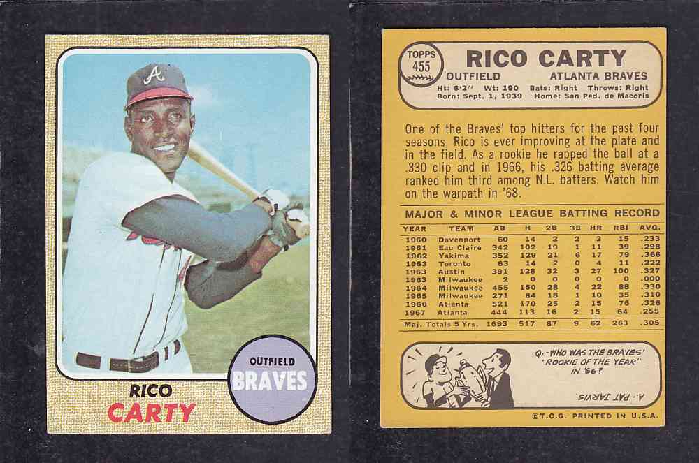 1968 TOPPS BASEBALL CARD  #455  R. CARTY photo