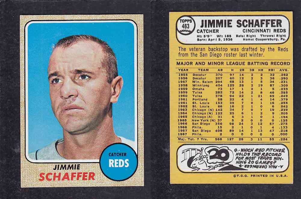 1968 TOPPS BASEBALL CARD  #463  J. SCHAFFER photo