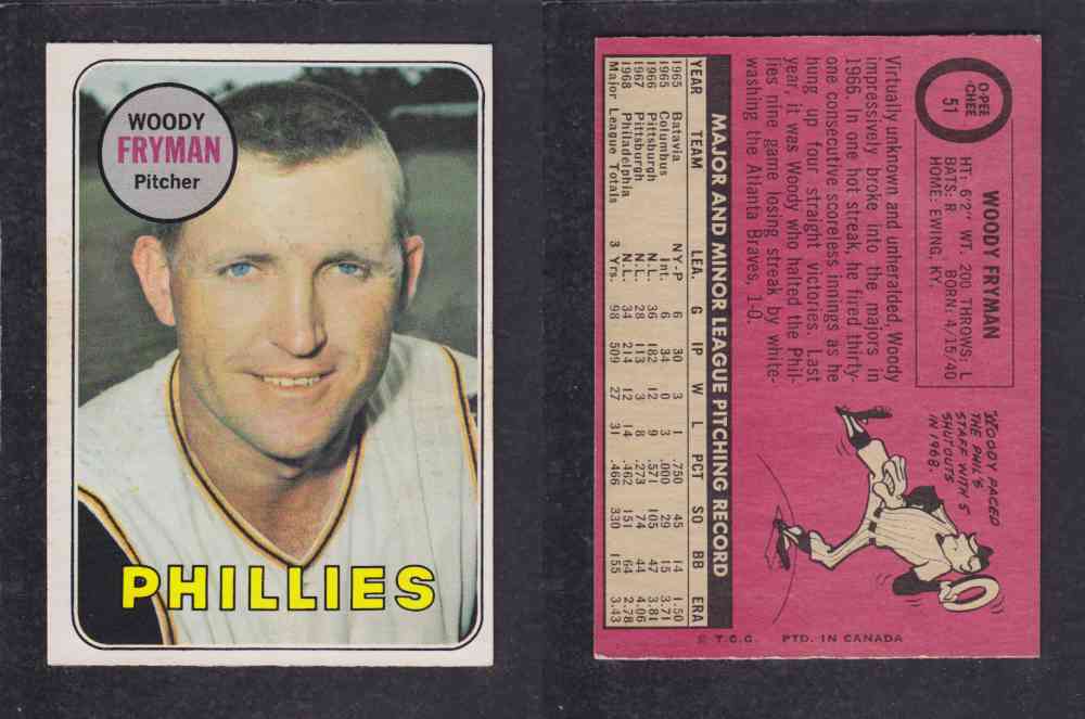 1969 O-PEE-CHEE BASEBALL CARD #51  W. FRYMAN photo