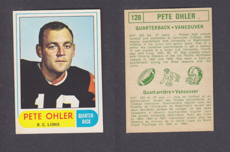 1968 CFL O-PEE-CHEE FOOTBALL CARD #128 P. OHLER photo
