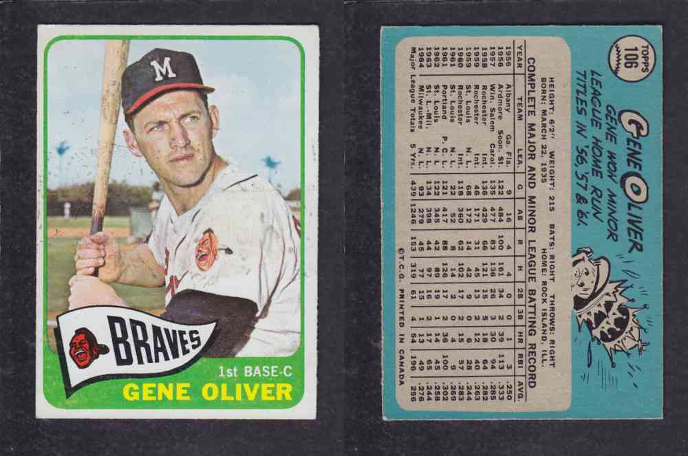 1965 O-PEE-CHEE BASEBALL CARD #106 G. OLIVER photo