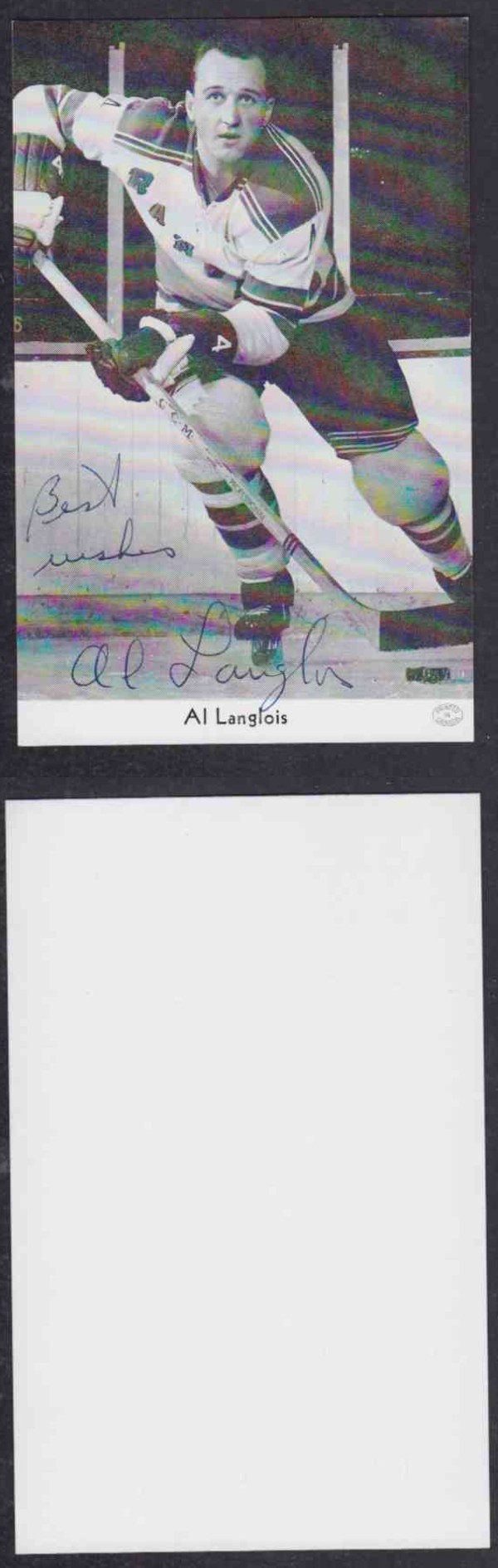 1960 'S NY RANGERS A.LANGLOIS  AUTOGRAPHED POST CARD  photo