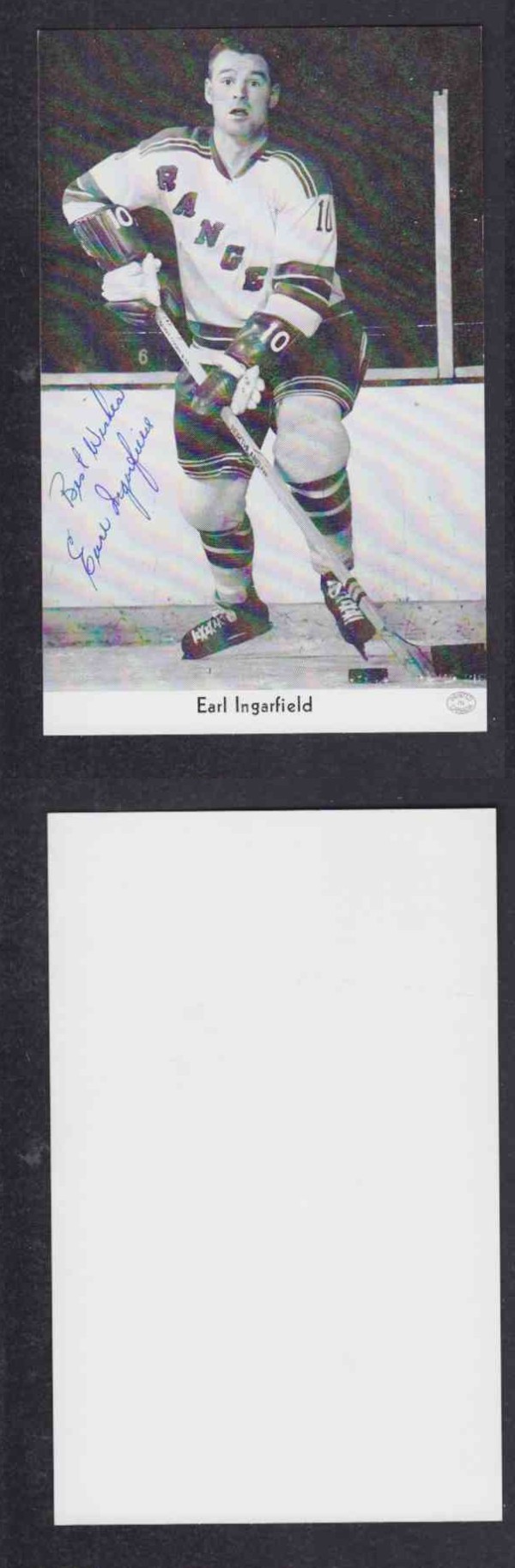 1960 'S NY RANGERS E.INGARFIELD  AUTOGRAPHED POST CARD  photo