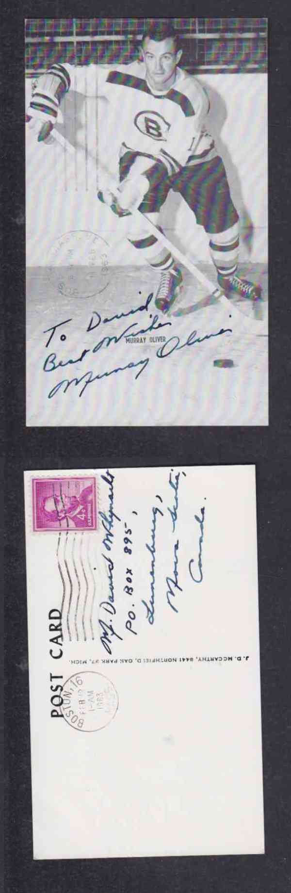 1960 'S BOSTON BRUINS M.OLIVER  AUTOGRAPHED POST CARD photo
