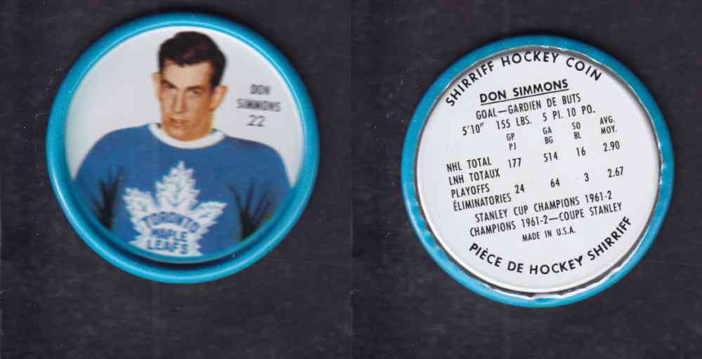 1962-63 SHIRRIFF HOCKEY COIN #22 D. SIMMONS photo