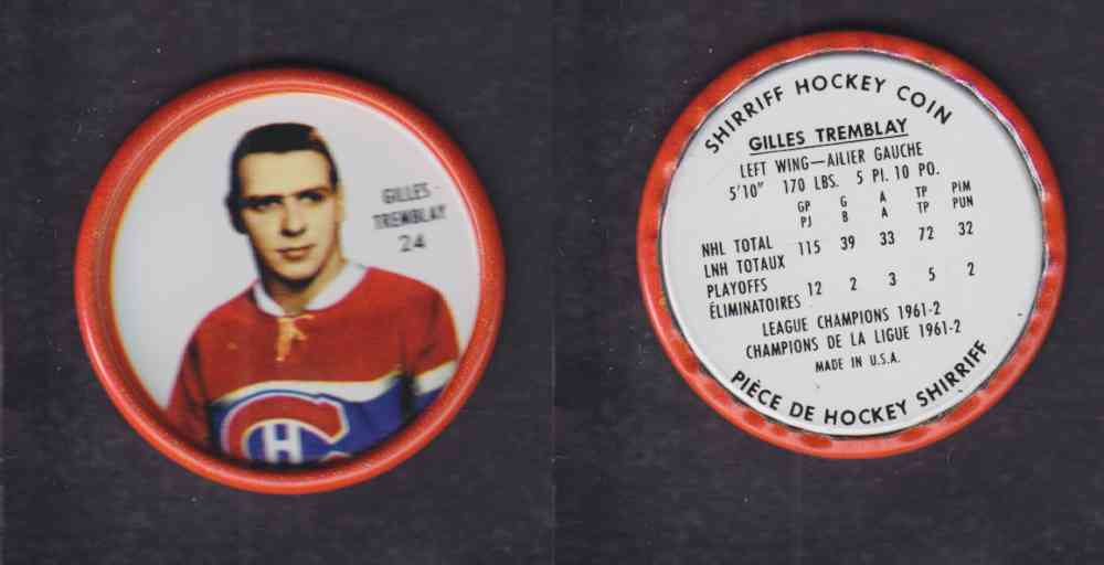 1962-63 SHIRRIFF HOCKEY COIN #24 G. TREMBLAY photo