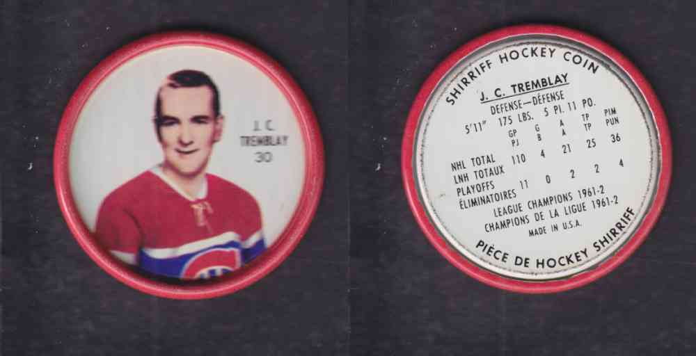 1962-63 SHIRRIFF HOCKEY COIN #30 J.C TREMBLAY photo