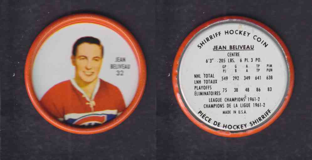 1962-63 SHIRRIFF HOCKEY COIN #32 J. BELIVEAU photo