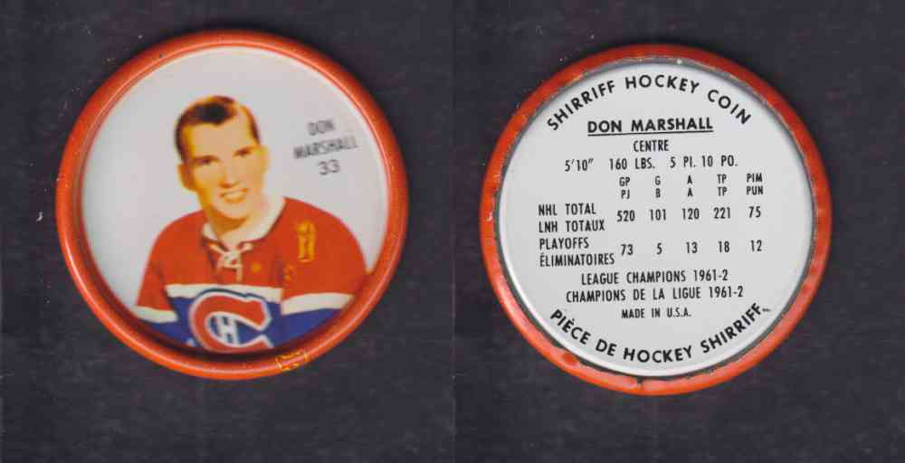 1962-63 SHIRRIFF HOCKEY COIN #33 D. MARSHALL photo