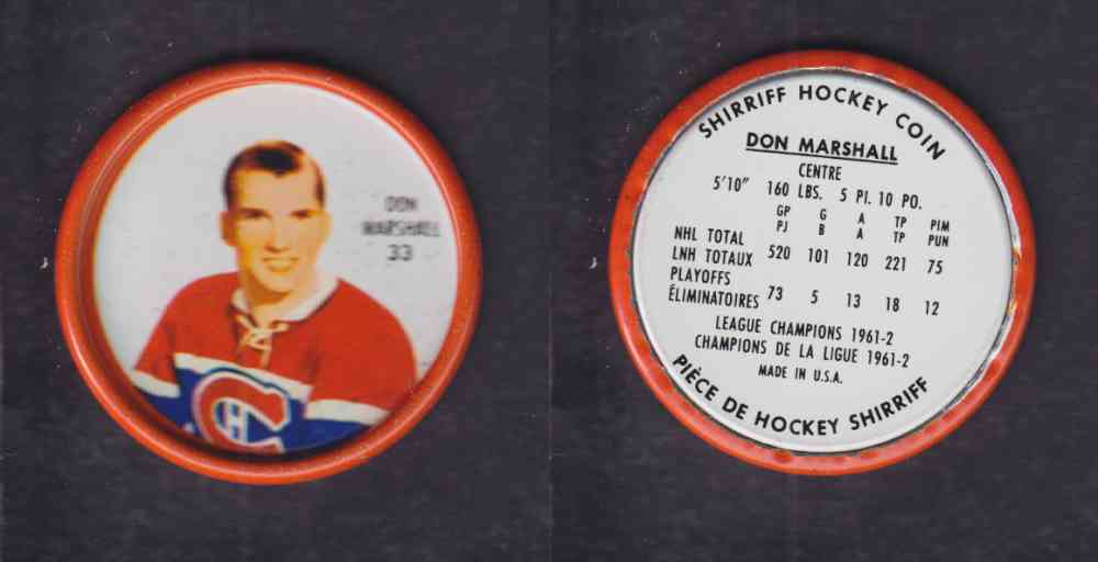 1962-63 SHIRRIFF HOCKEY COIN #33 D. MARSHALL photo