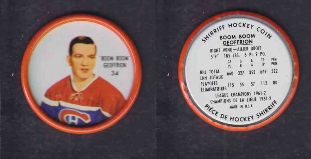 1962-63 SHIRRIFF HOCKEY COIN #34 B. GEOFFRION photo