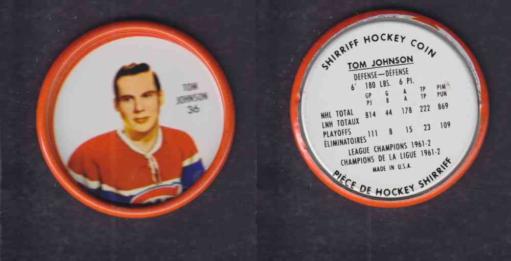 1962-63 SHIRRIFF HOCKEY COIN #36 T. JOHNSON photo