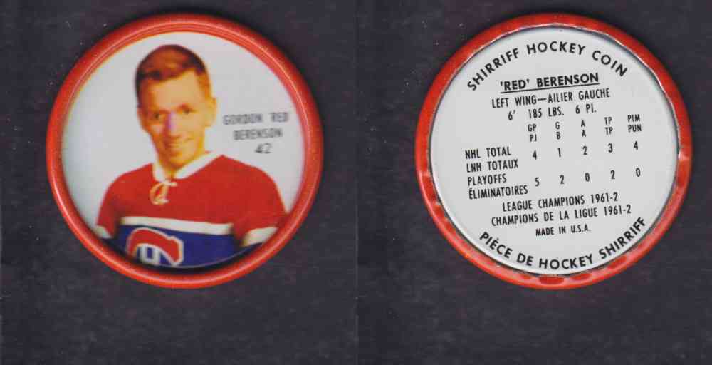 1962-63 SHIRRIFF HOCKEY COIN #42 G. BERENSON photo