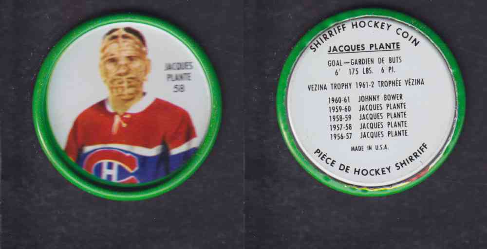 1962-63 SHIRRIFF HOCKEY COIN #58 J. PLANTE photo