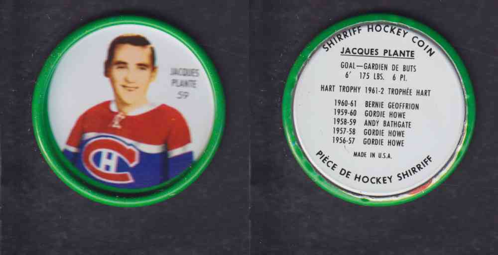 1962-63 SHIRRIFF HOCKEY COIN #59 J. PLANTE photo