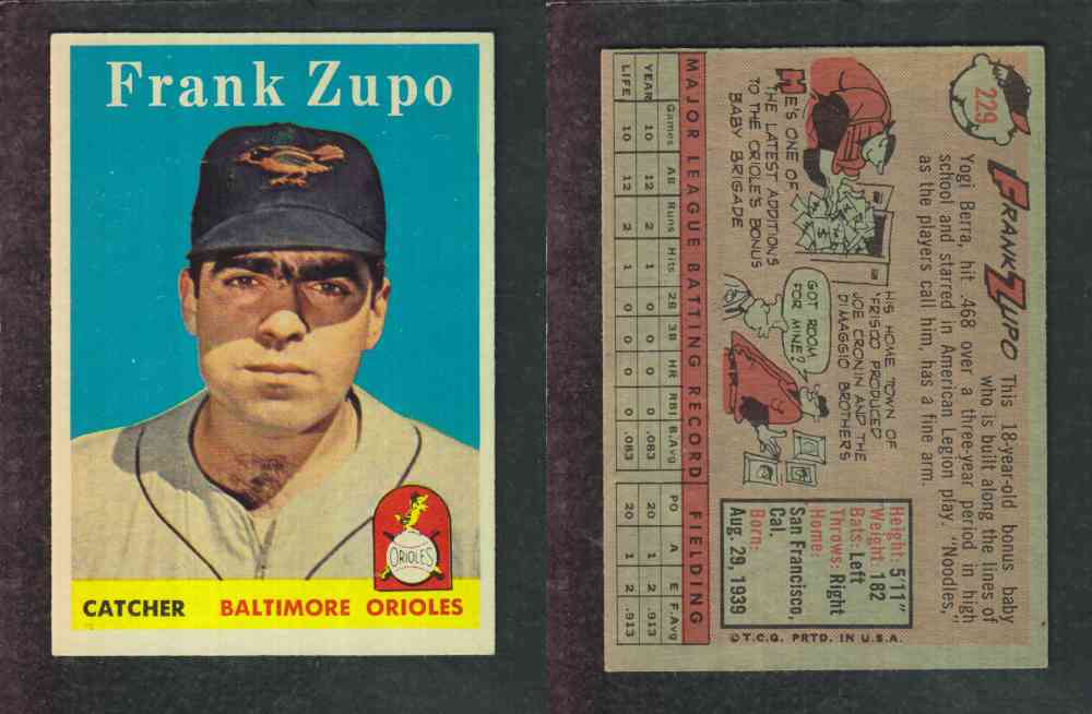 1958 TOPPS BASEBALL CARD #229 F. ZUPO photo