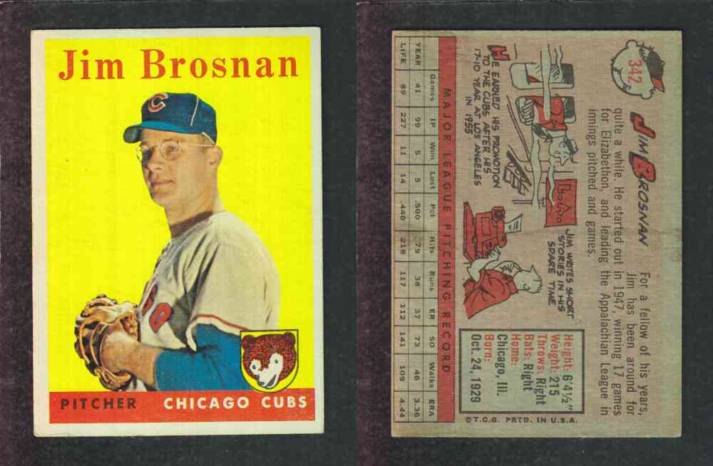 1958 TOPPS BASEBALL CARD #342 J. BROSNAN photo