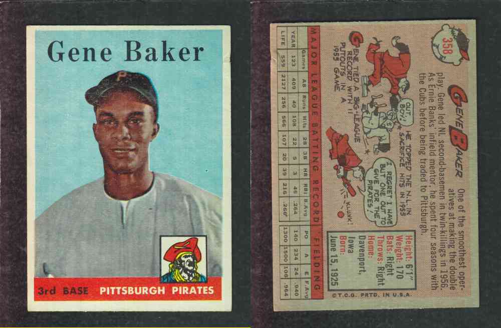 1958 TOPPS BASEBALL CARD #358 G. BAKER photo