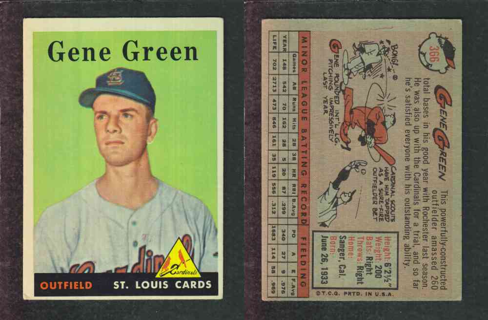 1958 TOPPS BASEBALL CARD #366 G. GREEN photo