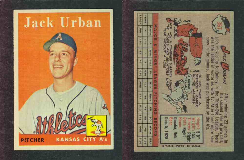 1958 TOPPS BASEBALL CARD #367 J. URBAN photo