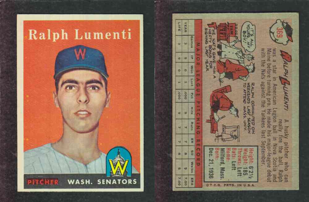 1958 TOPPS BASEBALL CARD #369 R. LUMENTI photo