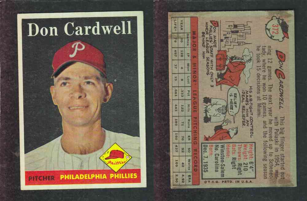 1958 TOPPS BASEBALL CARD #372 D. CARDWELL photo