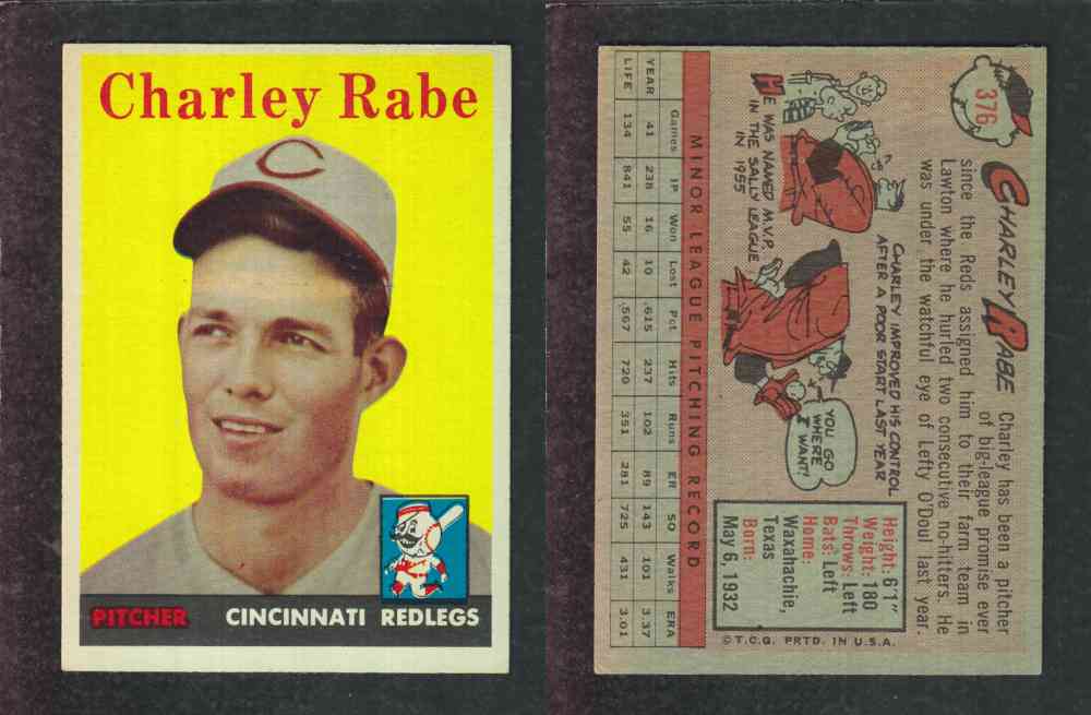 1958 TOPPS BASEBALL CARD #376 C. RABE photo