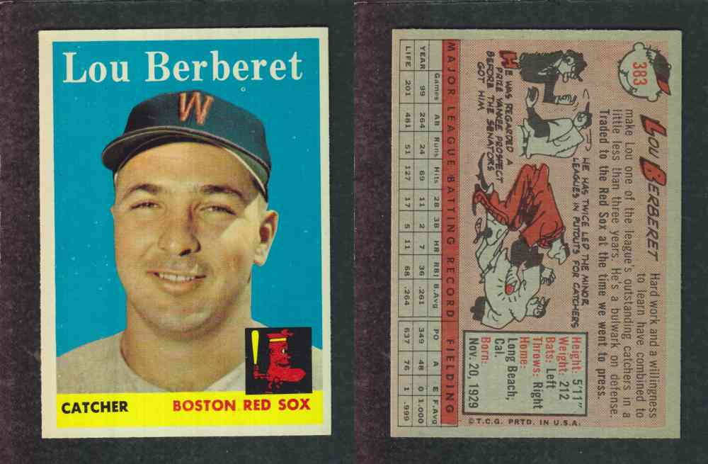 1958 TOPPS BASEBALL CARD #383 L. BERBERET photo