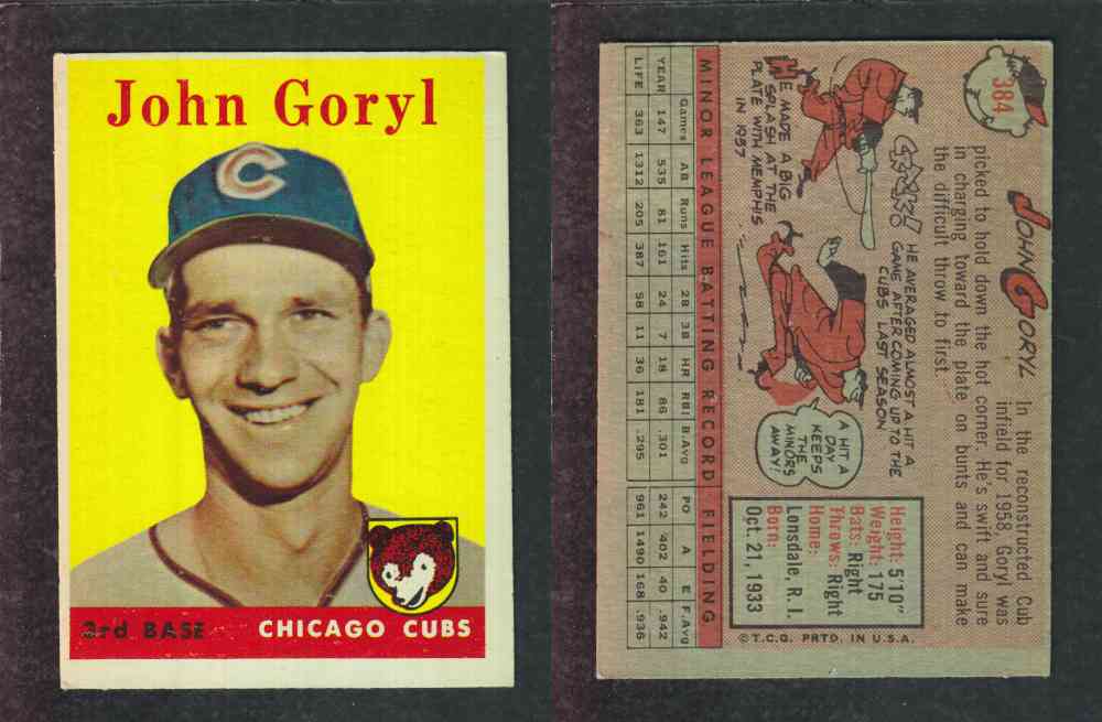 1958 TOPPS BASEBALL CARD #384 J. GORYL photo