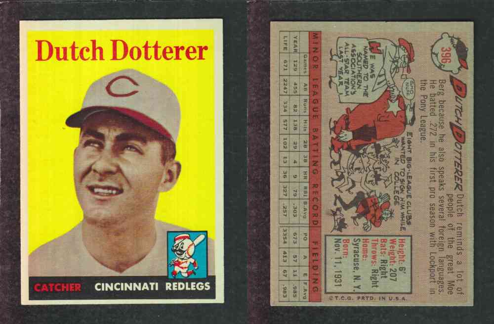 1958 TOPPS BASEBALL CARD #396 D. DOTTERER photo