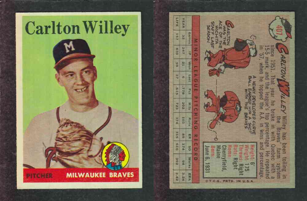 1958 TOPPS BASEBALL CARD #407 C. WILLEY photo