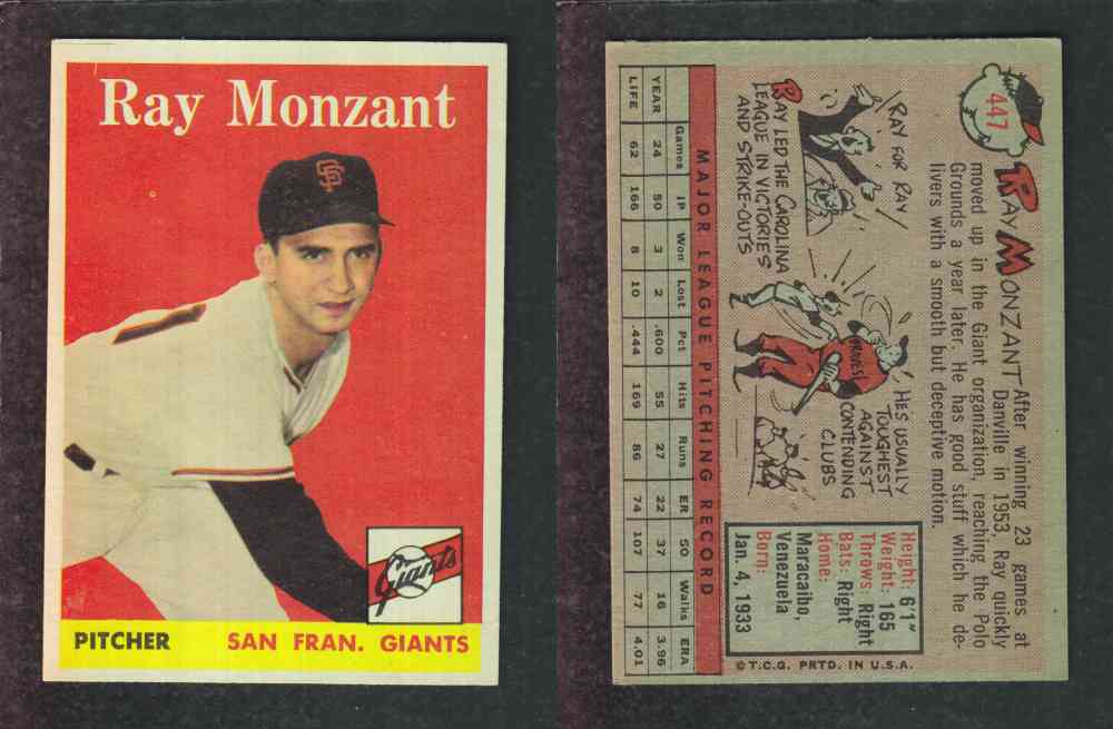 1958 TOPPS BASEBALL CARD #447 R. MONZANT photo