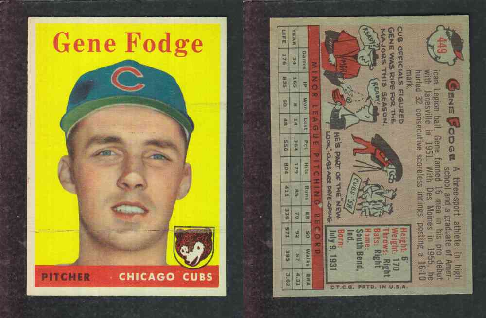 1958 TOPPS BASEBALL CARD #449 G. FODGE photo