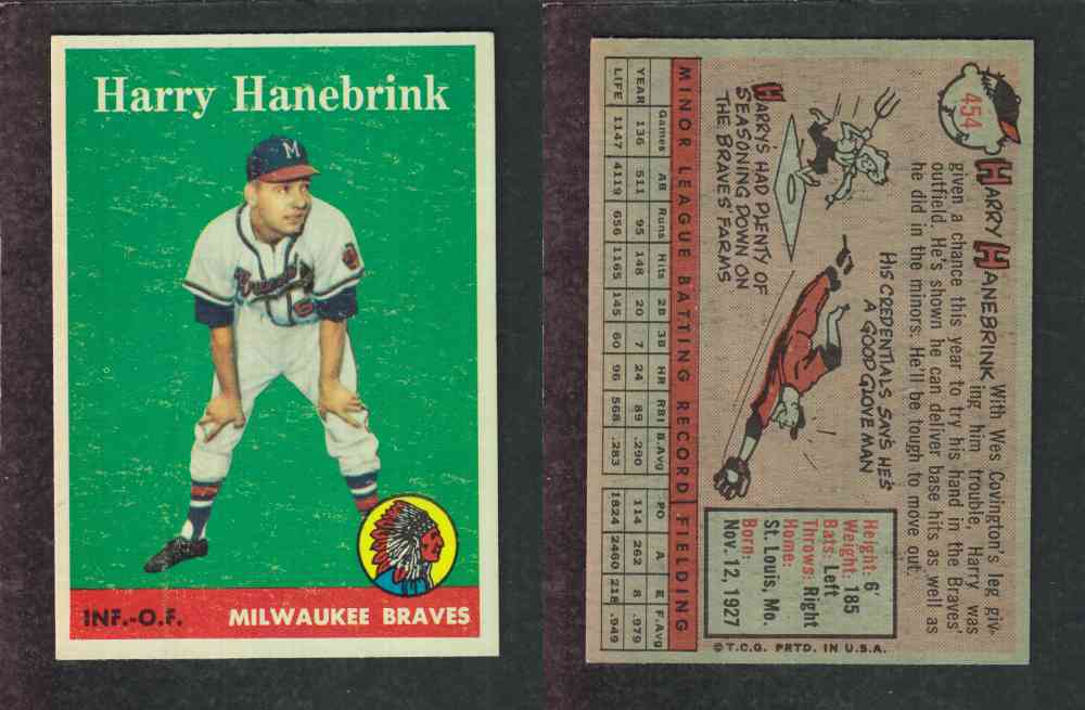 1958 TOPPS BASEBALL CARD #454 H. HANEBRINK photo