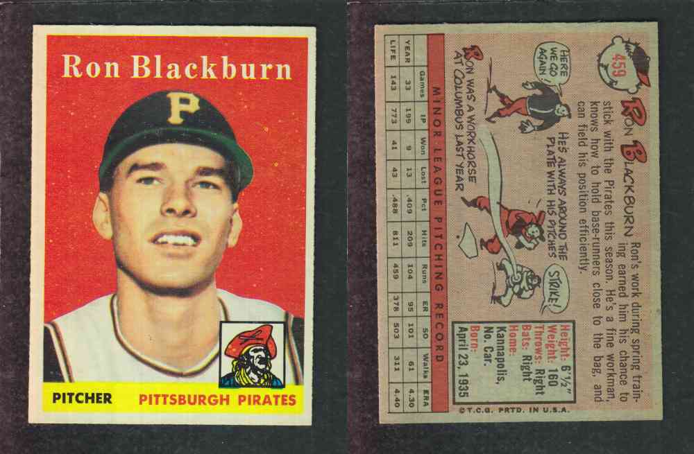 1958 TOPPS BASEBALL CARD #459 R. BLACKBURN photo