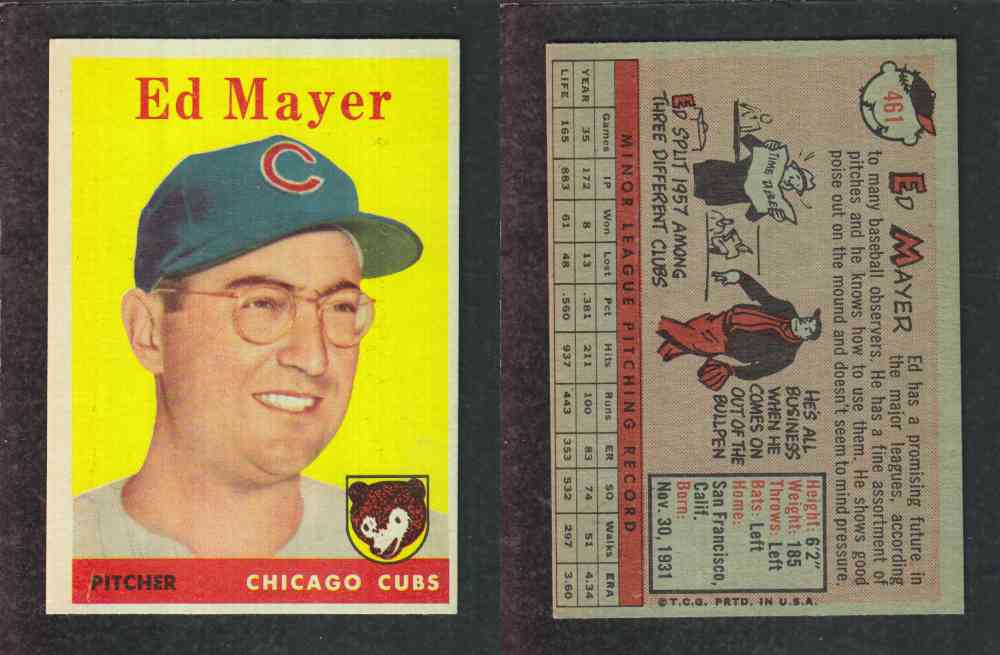 1958 TOPPS BASEBALL CARD #461 E. MAYER photo