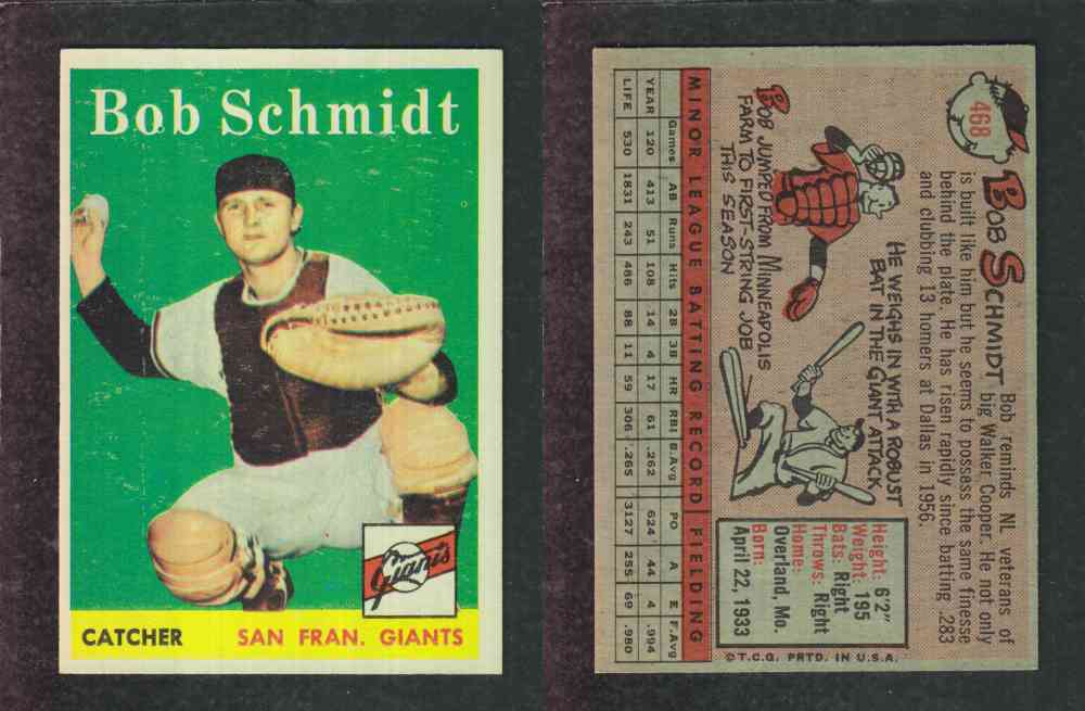 1958 TOPPS BASEBALL CARD #468 B. SCHMIDT photo