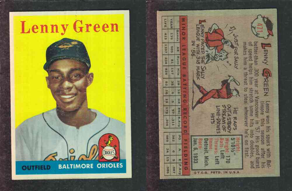 1958 TOPPS BASEBALL CARD #471 L. GREEN photo