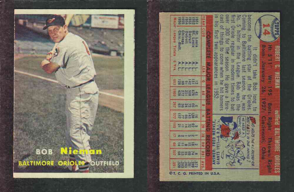 1957 TOPPS BASEBALL CARD #14 B. NIEMAN photo