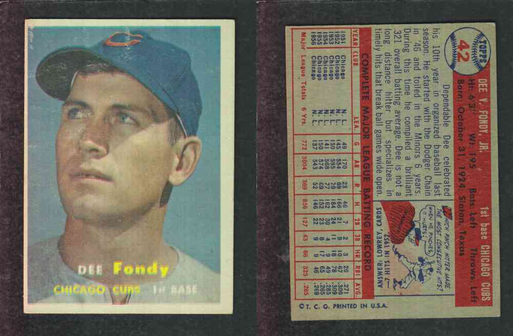 1957 TOPPS BASEBALL CARD #42 D. FONDY photo