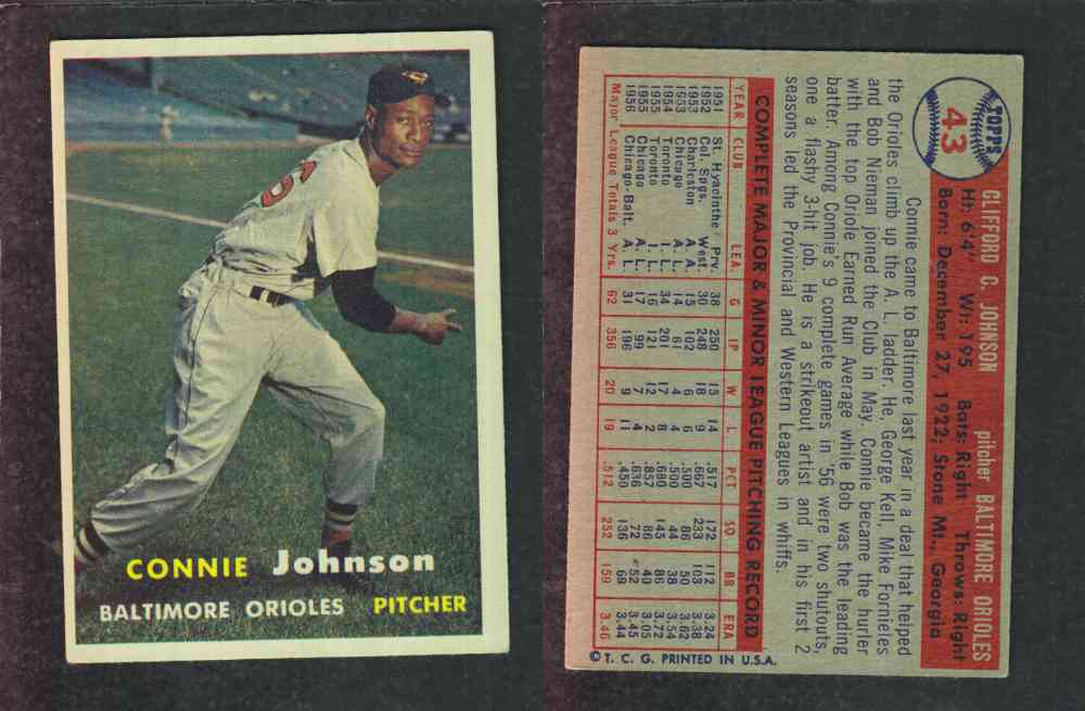 1957 TOPPS BASEBALL CARD #43 C. JOHNSON photo