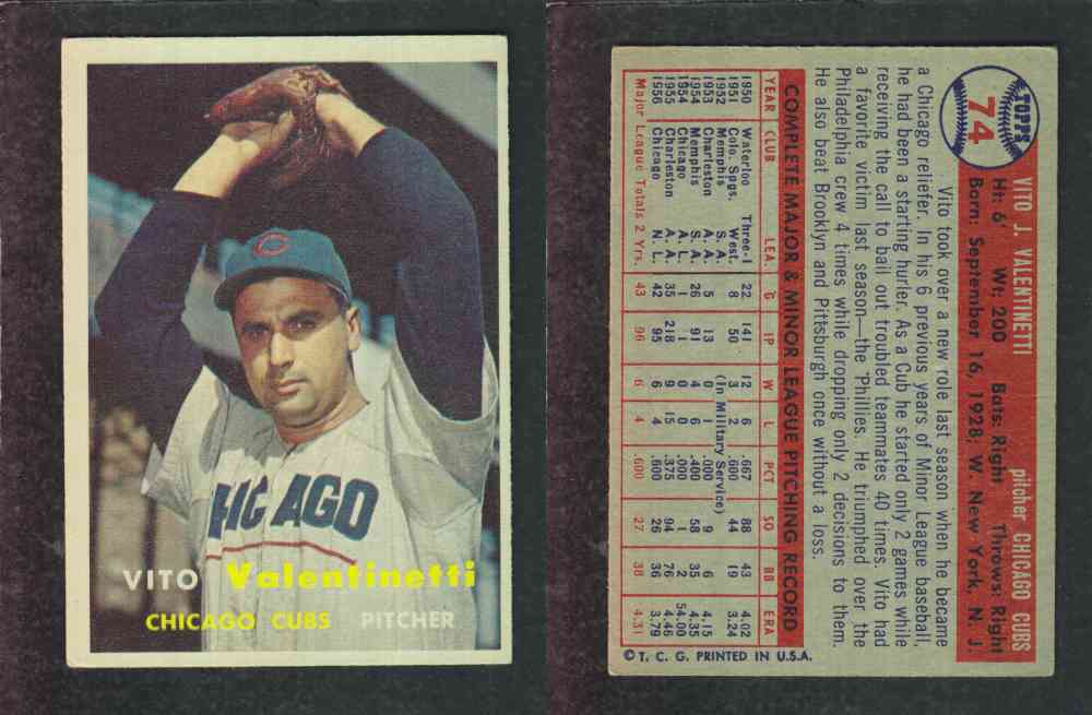 1957 TOPPS BASEBALL CARD #74 V. VALENTINETTI photo